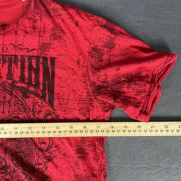 Affliction Shirt Men L Live Fast Fleur Dirty Red Wash MMA UFC Biker Rocker VTG - Picture 10 of 12